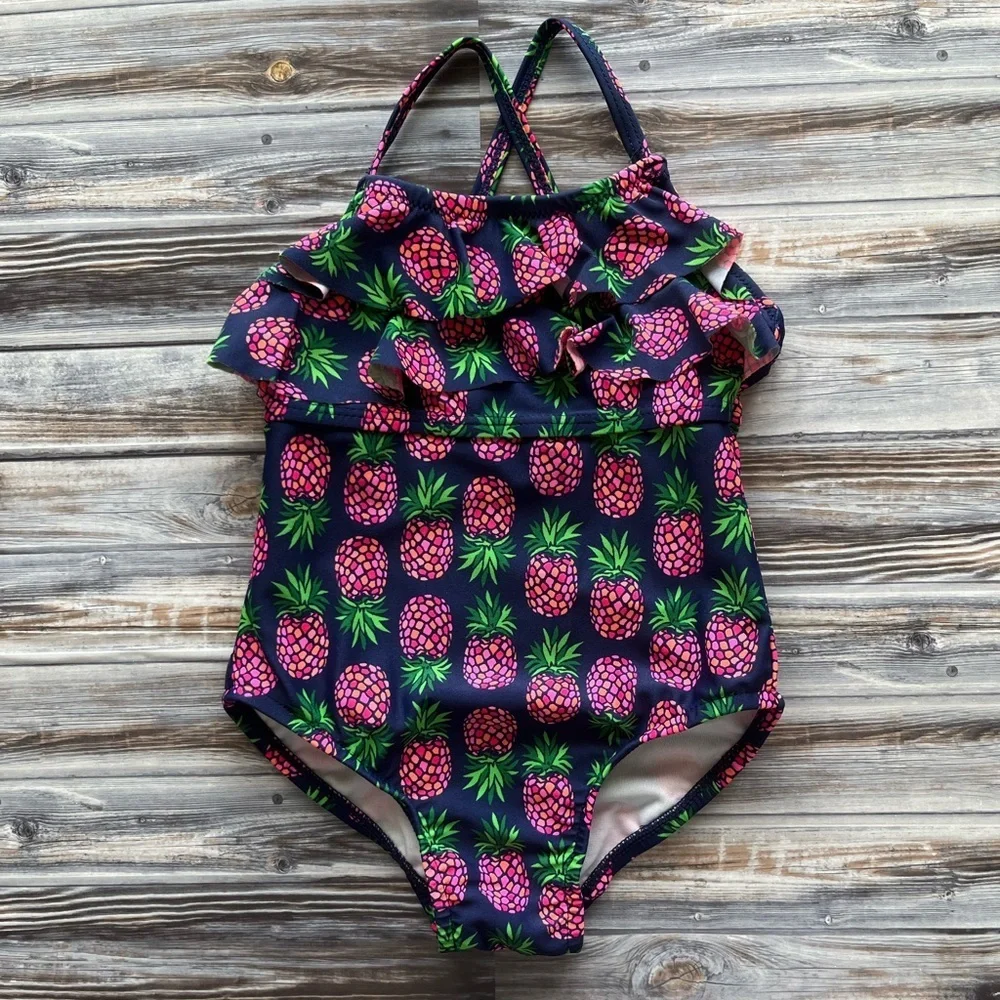 CARTERS Navy blue pink pineapple one piece swim suit 2T